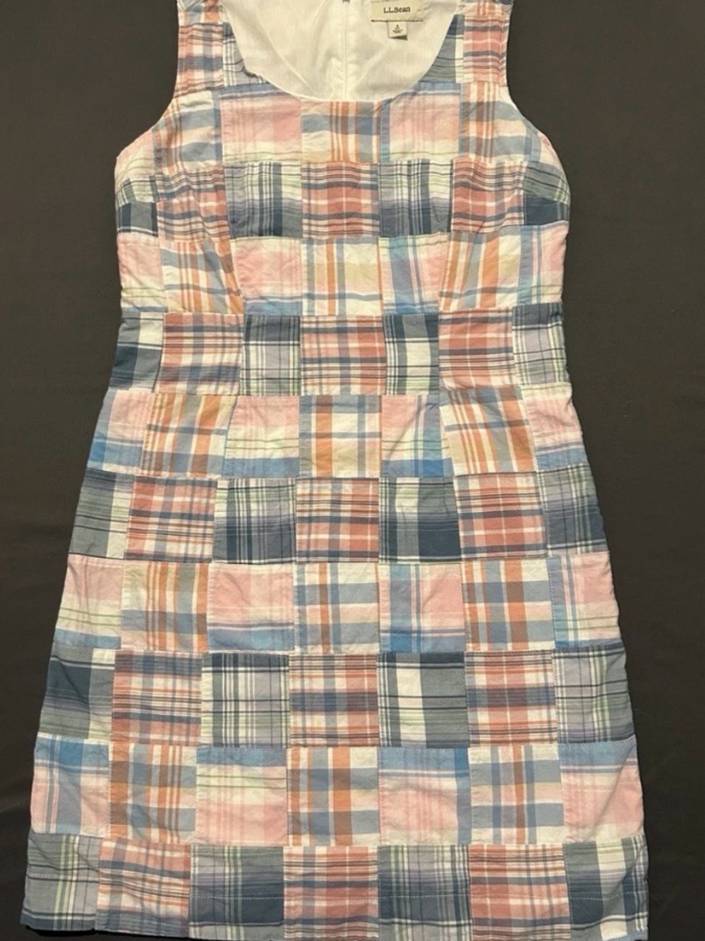 L.L. Bean women’s Plaid Sundress in Pastel Blue, Pink, Tan, size 4 Petite
